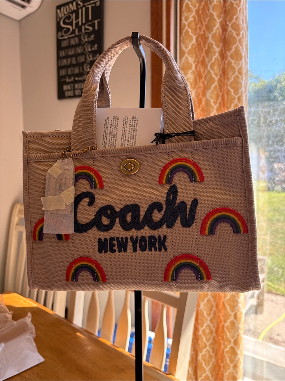 NWT Coach Canvas Tote 26 with Rainbow Embroidery -
